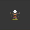 Colorful Fruit Stand With Fresh Fruits Baskets And Decorative Flags On Green Base