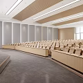 Modern Conference Room Interior With Large Screen Podium Rows Of Seats And Linear Lighting