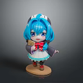 Game and Movie Character Chibi Style With Blue Hair Maid Outfit Holding Envelope Stand Base
