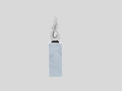 Modern Decorative Ornament Set With Silver Abstract Design And White Marble Base 3d model