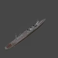 Vintage Warship With Multiple Funnels Tall Masts Gray And Brown Hull Deck Details