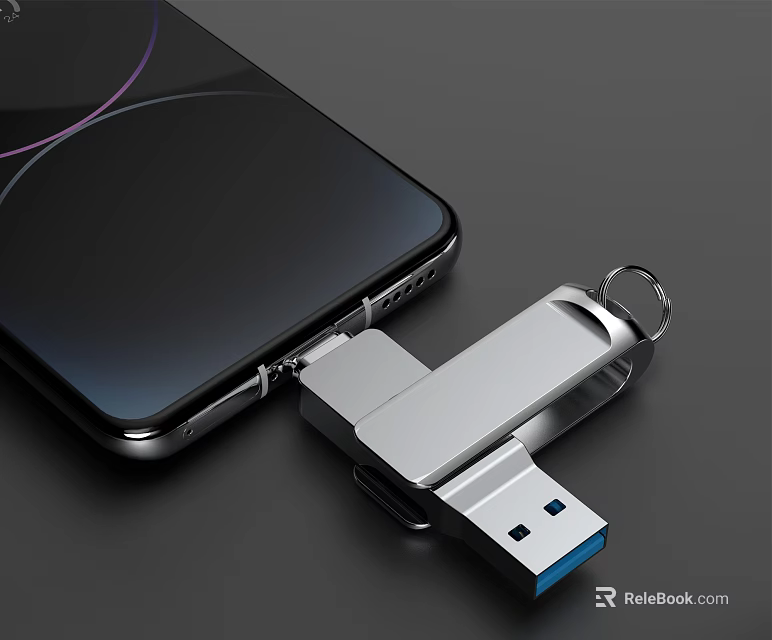 Smartphone Connected To Metallic USB Flash Drive For Data Storage Transfer 3d model 