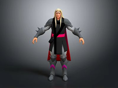 Game Movie Character With Blonde Hair Armored Outfit Black Red Spiked Shoulders And Red Cape 3d model