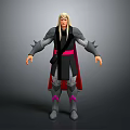 Game Movie Character With Blonde Hair Armored Outfit Black Red Spiked Shoulders And Red Cape