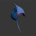 Blue Bat Game Movie Character With Purple Spread Wings Sharp Fangs And Standing Pose