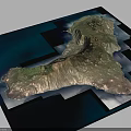 Detailed 3D Terrain Model Showcasing Mountainous Landscape Coastal Features And Blue Ocean