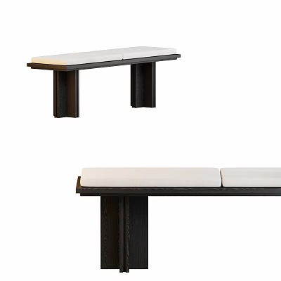 Modern Bench With Dark Wood Frame And White Padded Seat Design 3d model