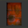 Rusty Red Metal Barrel with Peeling Paint Horizontal Hoops and Dark Background for Household Use