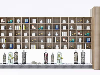 Modern Display Shelves With Various Vases Books And Decorative Items Arranged 3d model