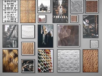 Creative Photo Wall With Mixed Pattern Frames And Urban Art Prints 3d model