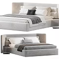 Modern Upholstered Double Bed With Soft Headboard White Pillows And Gray Blanket 3d model