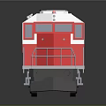 Red and White Industrial Train With Multiple Windows And Metal Wheels On Reflective Surface 3d model