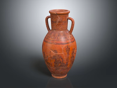 Classic Ancient Terracotta Amphora With Two Handles And Intricate Figure Patterns 3d model