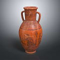 Classic Ancient Terracotta Amphora With Two Handles And Intricate Figure Patterns