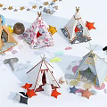 Cute Kids Play Tents With Various Designs Colorful Star Decorations And Animal Plush Toys