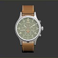 Stylish Modern Watch With Green Dial And Brown Leather Strap For Daily Use