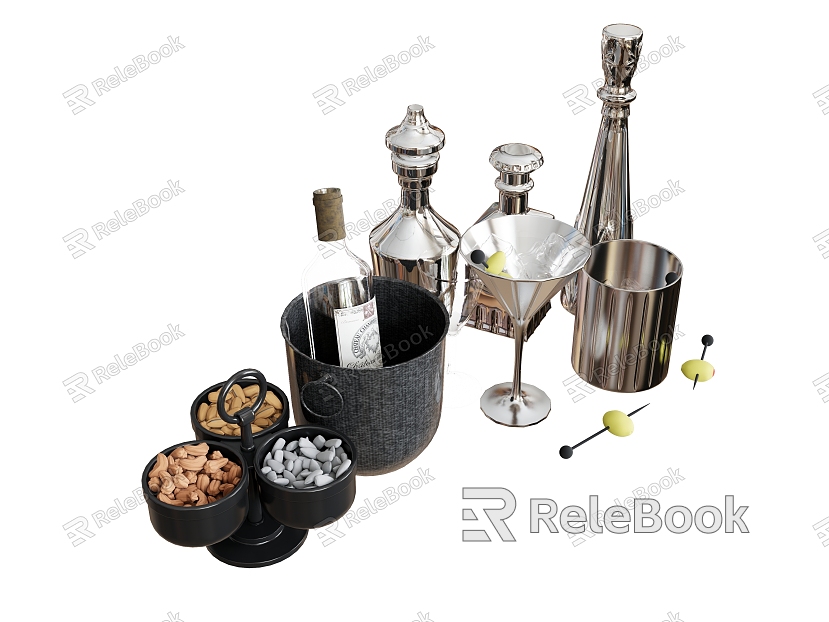 Wine set glass glass bottle snack pine nuts model