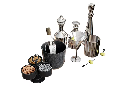 Barware Set with Wine Bottle Cocktail Shaker Martini Glass Ice Bucket Nut Bowls Stir Sticks 3d model