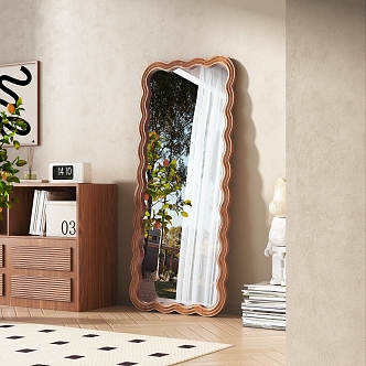 Modern solid wood floor mirror 3d model