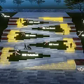 Stepped Road Facilities with Illuminated Steps in Night Scene Surrounded by Trees and Sports Signs