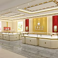 Elegant Jewelry Store Interior With Gold Display Counters And Decorative Brand Signage
