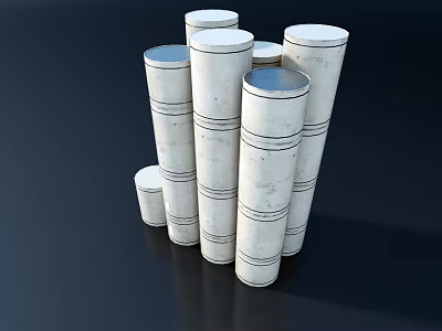 Industrial Equipment Cylindrical Concrete Pipes Featuring Striped Surfaces And Various Heights 3d model