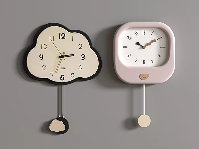 Modern Decorative Wall Clocks Cloud Shaped And Square Design With White Dial And Pendulum 3d model
