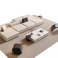 Modern L Shaped Sofa And Coffee Table Set With Pillows Rug And Floor Lamp