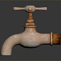 Rusty Vintage Faucet With Metal Texture And Aged Finish On Dark Reflective Surface