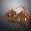 Rustic Log Cabin With Shingled Roof Windows Porch Fence And Barrels