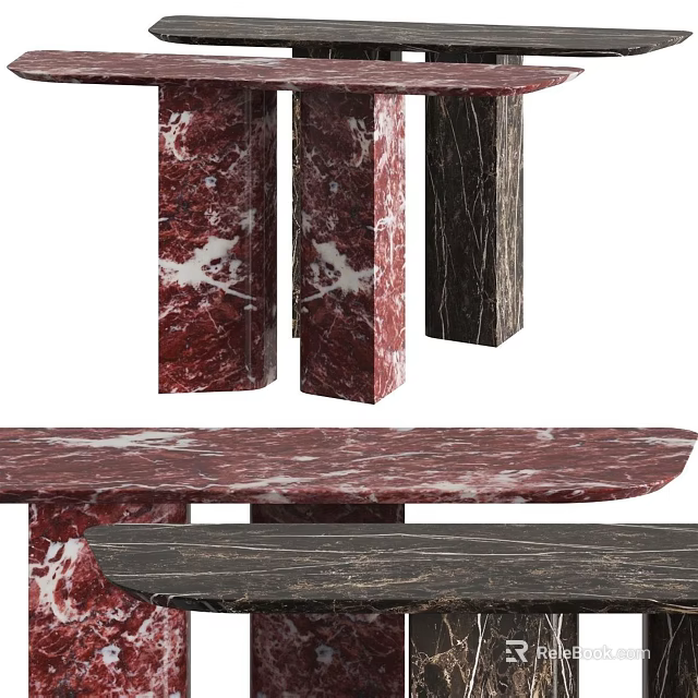 Elegant Red And Black Marble Console Table With Smooth Tabletop And Structure 3d model 