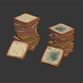 Stacked Bread Slices With Moldy Pieces On Dark Reflective Surface