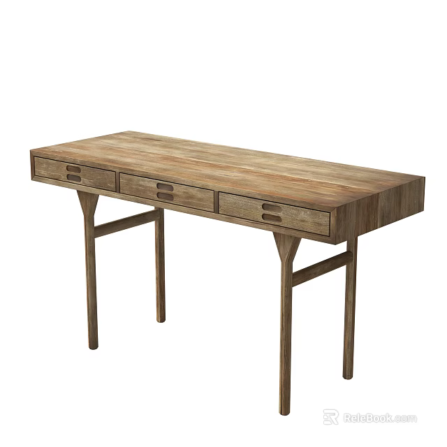 Wooden Writing Desk With Three Drawers And Minimalist Sturdy Leg Design 3d model 