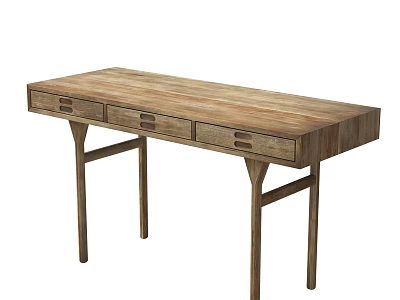 Wooden Writing Desk With Three Drawers And Minimalist Sturdy Leg Design 3d model
