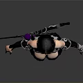 Female Fantasy Character In Black Detailed Costume With Winged Accessories And Purple Gem