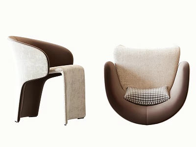 Modern Leisure Chairs With Brown And Beige Upholstery Curved Design And Accent Pillow 3d model