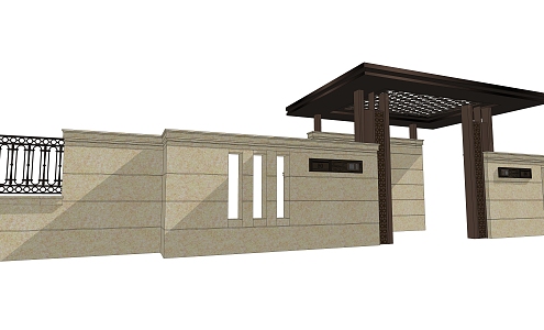 New Chinese Style Gate Villa Small Courtyard Gate Wall 3d model