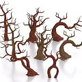 Bare Arbor Trees with Various Shaped Trunks Brown Dark Brown Decorative Display on White Background 3d model