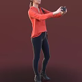 Woman Taking Selfie With Smartphone In Red Shirt And Dark Jeans With Black Bag