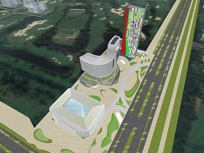 Contemporary Urban Architecture Aerial View With Green Landscape Roads And Open Space 3d model