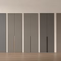 Minimalist Wardrobe Doors in Neutral Tones with Various Handle Designs on Light Wall Wooden Floor