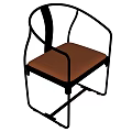 Modern Minimalist Single Chair With Black Metal Frame Brown Seat And Curved Armrest