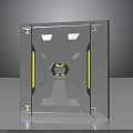 Futuristic Metallic Panel Design With Hexagonal Center Yellow Accents And Reflective Surface 3d model