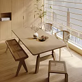 Log Dining Table and Chair Combination Green Plant Dining Table and Chair Rectangular Four-Person 3d model