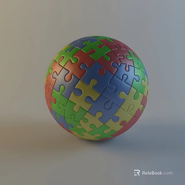 Vibrant Multi Colored Puzzle Pieces Interconnected Forming 3D Sphere Model 3d model
