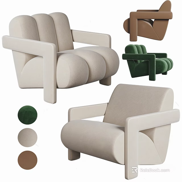 Modern Single Sofa With Beige Green Brown Upholstery And Comfortable Armrests For Home Decor 3d model 