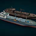 Modern Oil Tanker and Rusty Old Ship Displayed Side by Side 3d model