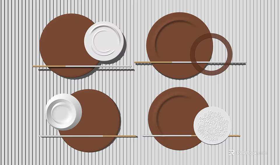 Modern Wall Decor With Circular Brown And White Elements On Striped Background Shelves 3d model