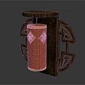 Traditional Wooden Furniture With Red Cylindrical Decor And Geometric Cutout Design