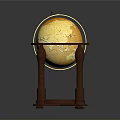 Vintage Globe With Wooden Stand And Decorative Star Pattern Base 3d model